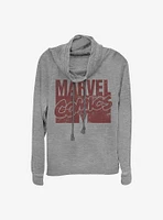 Marvel Logo Distressed Cowlneck Long-Sleeve Girls Top