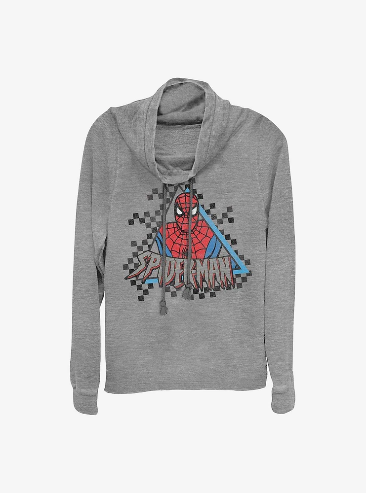 Marvel Spider-Man Spider Checkered Cowlneck Long-Sleeve Girls Top