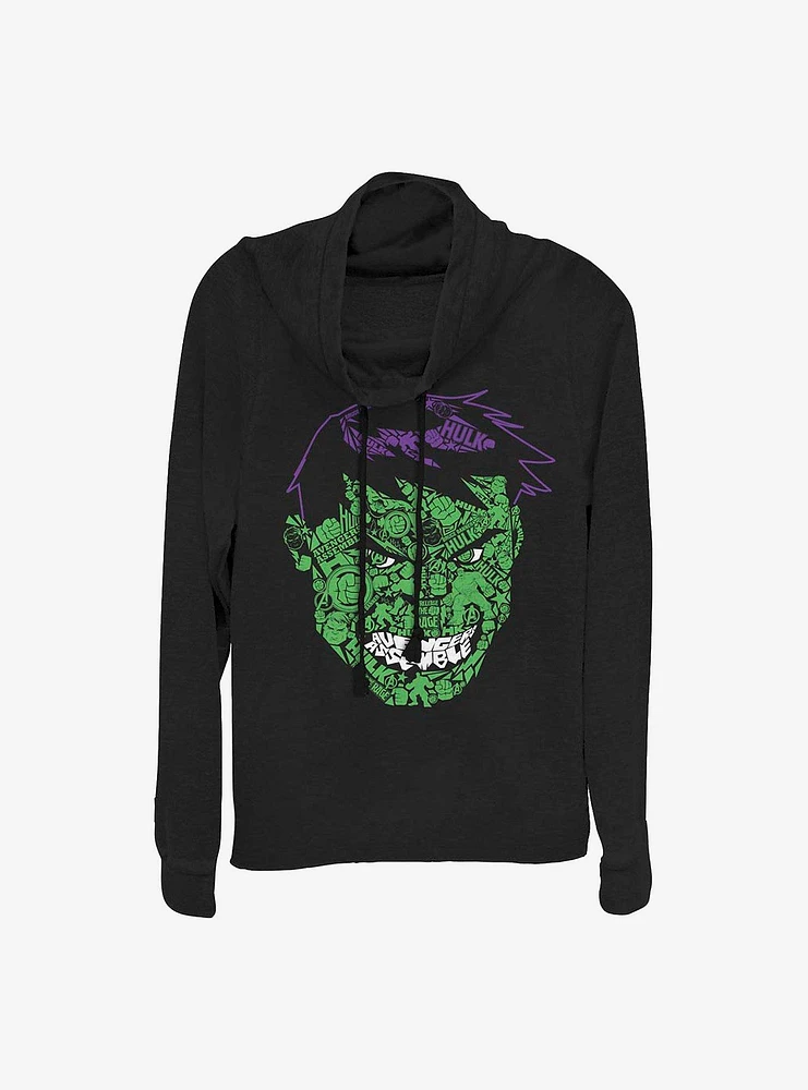 Marvel The Hulk Face Icons Cowlneck Long-Sleeve Girls Top