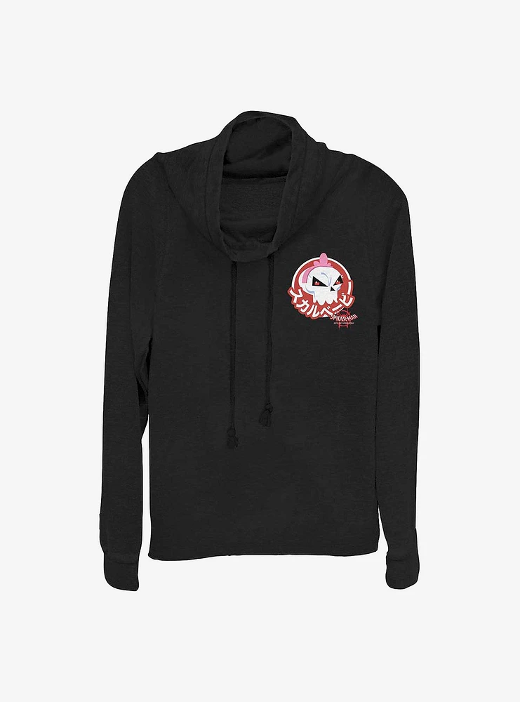 Marvel Spider-Man: Into The Spider-Verse Skull Sticker Cowlneck Long-Sleeve Girls Top