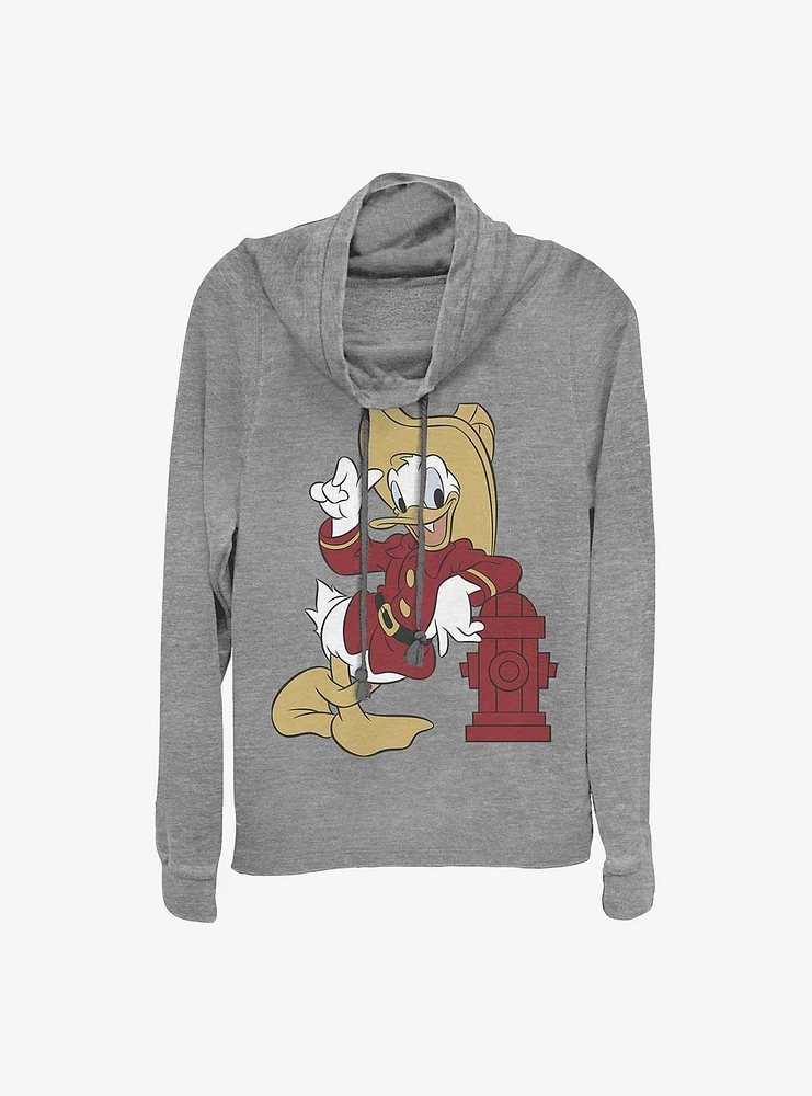 Disney Donald Duck Firefighting Cowl Neck Long-Sleeve Womens Top