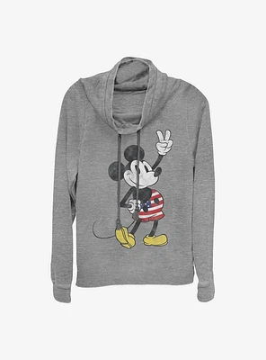 Disney Mickey Mouse American Cowl Neck Long-Sleeve Womens Top