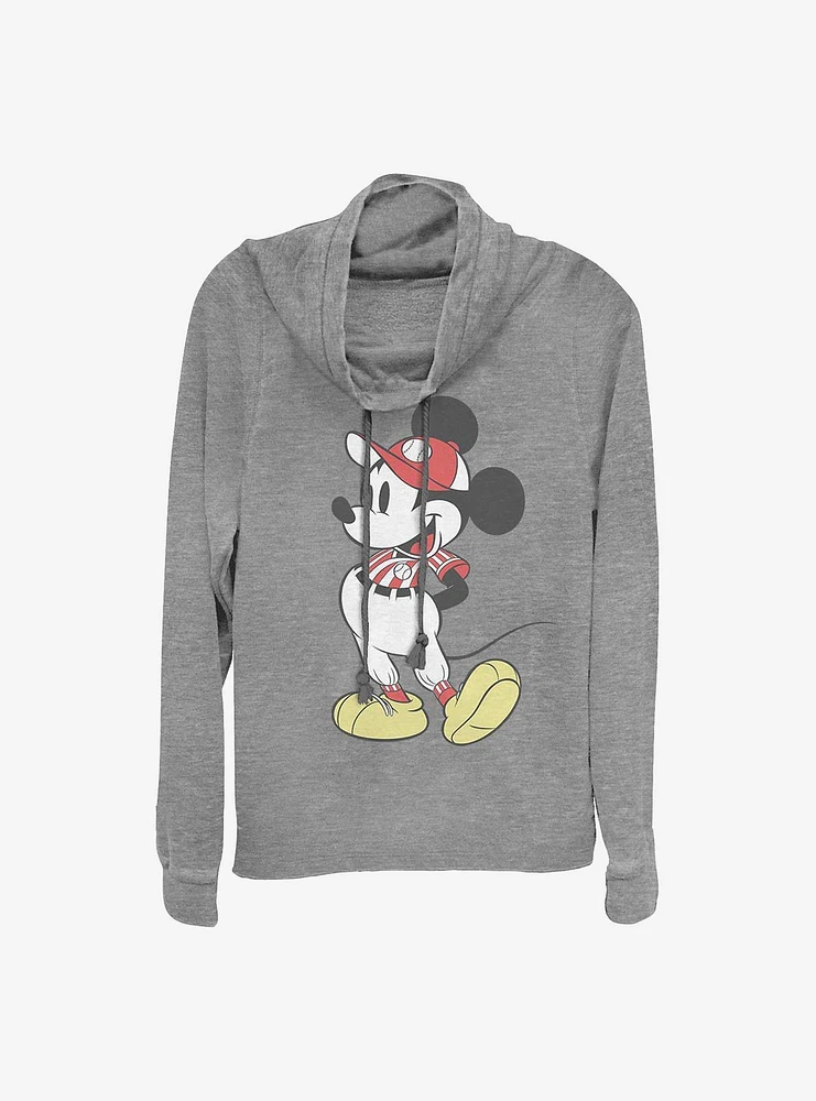 Disney Mickey Mouse Baseball Season Cowl Neck Long-Sleeve Womens Top