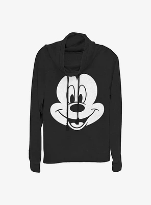 Disney Mickey Mouse Big Face Cowl Neck Long-Sleeve Womens Top