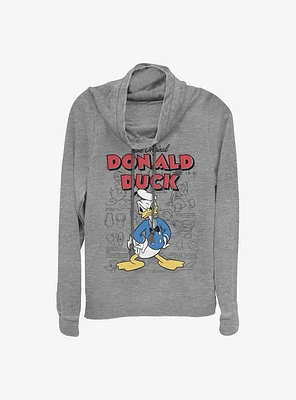 Disney Donald Duck Original Sketchbook Cowl Neck Long-Sleeve Womens Top