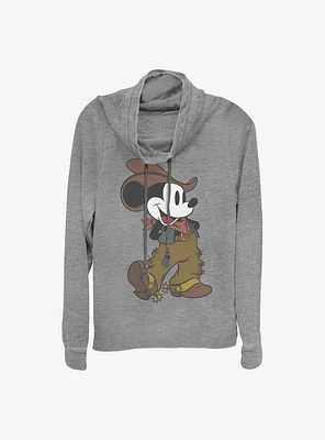 Disney Mickey Mouse Cowboy Cowl Neck Long-Sleeve Womens Top