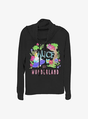Disney Alice Wonderland Neon Cowl Neck Long-Sleeve Womens Top