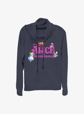 Disney Alice Wonderland Title Cowl Neck Long-Sleeve Womens Top
