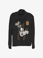 Disney Goofy Letter Goof Cowl Neck Long-Sleeve Womens Top