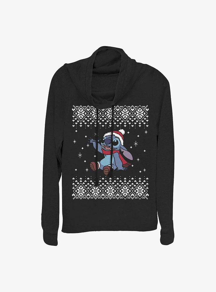 Disney Lilo And Stitch Holiday Time Cowl Neck Long-Sleeve Womens Top