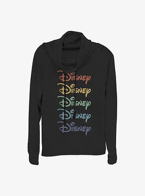 Disney Rainbow Stacked Cowl Neck Long-Sleeve Womens Top