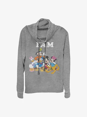 Disney Mickey Mouse Fam Cowl Neck Long-Sleeve Womens Top