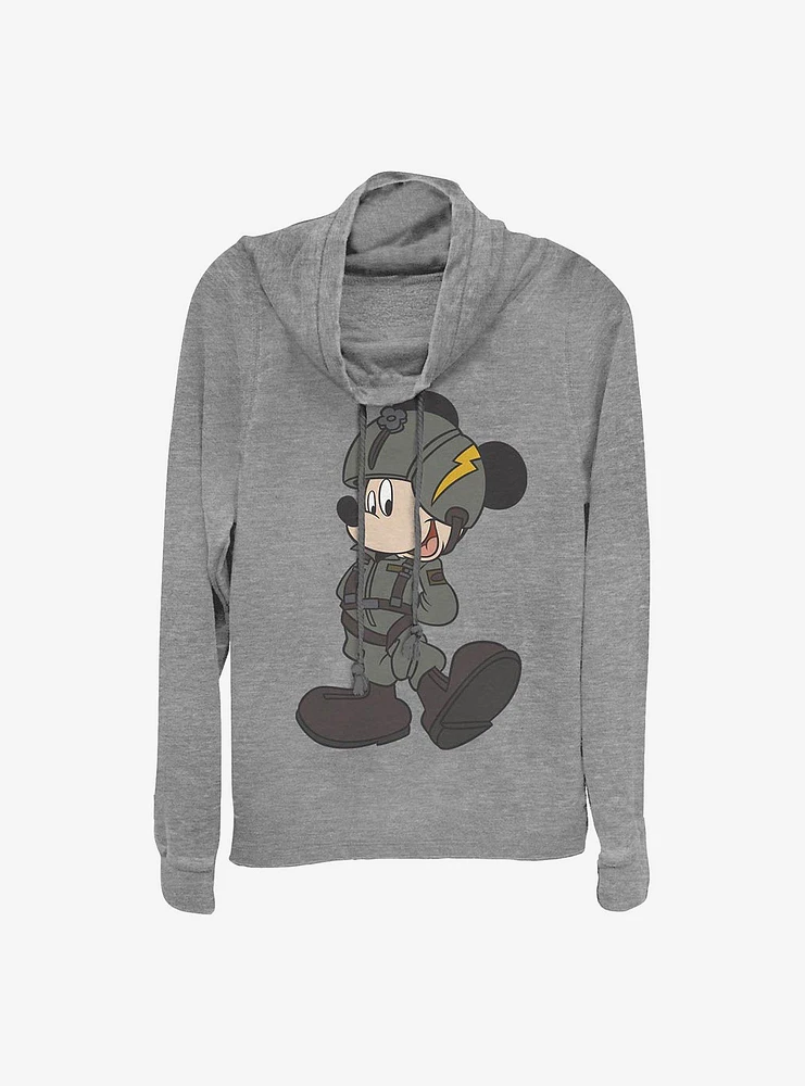 Disney Mickey Mouse Jet Pilot Cowl Neck Long-Sleeve Womens Top