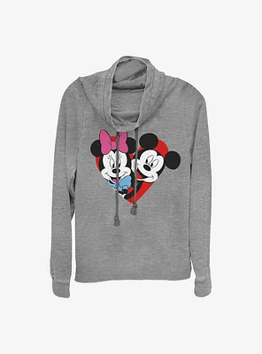 Disney Mickey Mouse Hearts Cowl Neck Long-Sleeve Womens Top