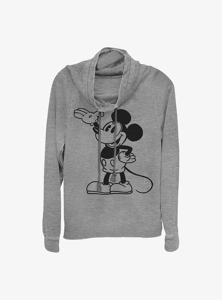 Disney Mickey Mouse Pose Cowl Neck Long-Sleeve Womens Top