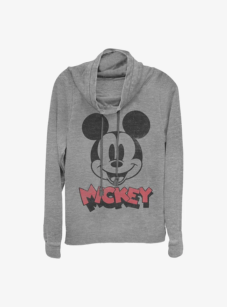 Disney Mickey Mouse Heads Up Cowl Neck Long-Sleeve Womens Top