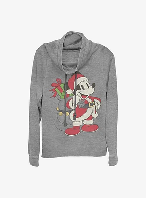 Disney Mickey Mouse Just Santa Cowl Neck Long-Sleeve Womens Top