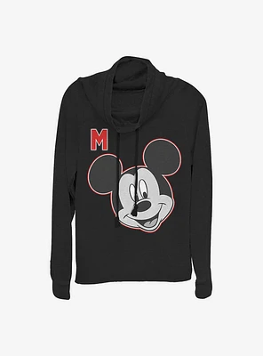 Disney Mickey Mouse Letter Cowl Neck Long-Sleeve Womens Top