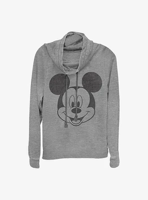 Disney Mickey Mouse Face Cowl Neck Long-Sleeve Womens Top