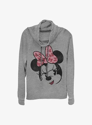 Disney Minnie Mouse Face Cowl Neck Long-Sleeve Womens Top