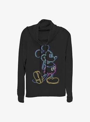 Disney Mickey Mouse Neon Cowl Neck Long-Sleeve Womens Top