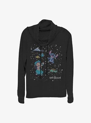 Disney Lilo And Stitch Constellation Cowl Neck Long-Sleeve Womens Top