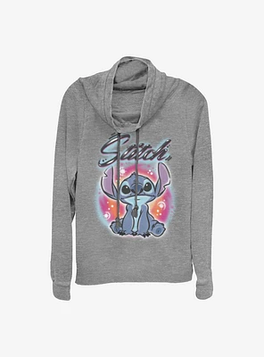 Disney Lilo And Stitch Airbrush Cowl Neck Long-Sleeve Womens Top