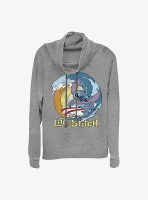 Disney Lilo And Stitch Surf Cowl Neck Long-Sleeve Womens Top