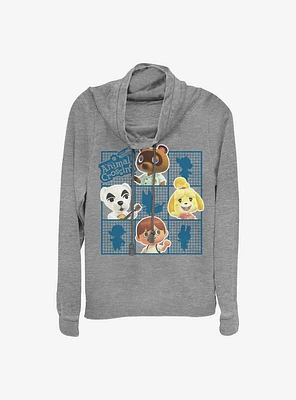 Animal Crossing Character Grid Cowl Neck Long-Sleeve Womens Top