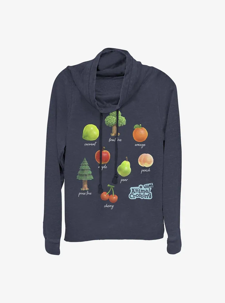 Animal Crossing Fruit And Trees Cowl Neck Long-Sleeve Womens Top