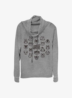 Animal Crossing New Horizons Group Cowl Neck Long-Sleeve Womens Top