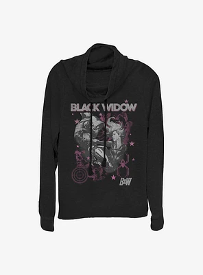 Marvel Black Widow BW Poster Cowl Neck Long-Sleeve Womens Top