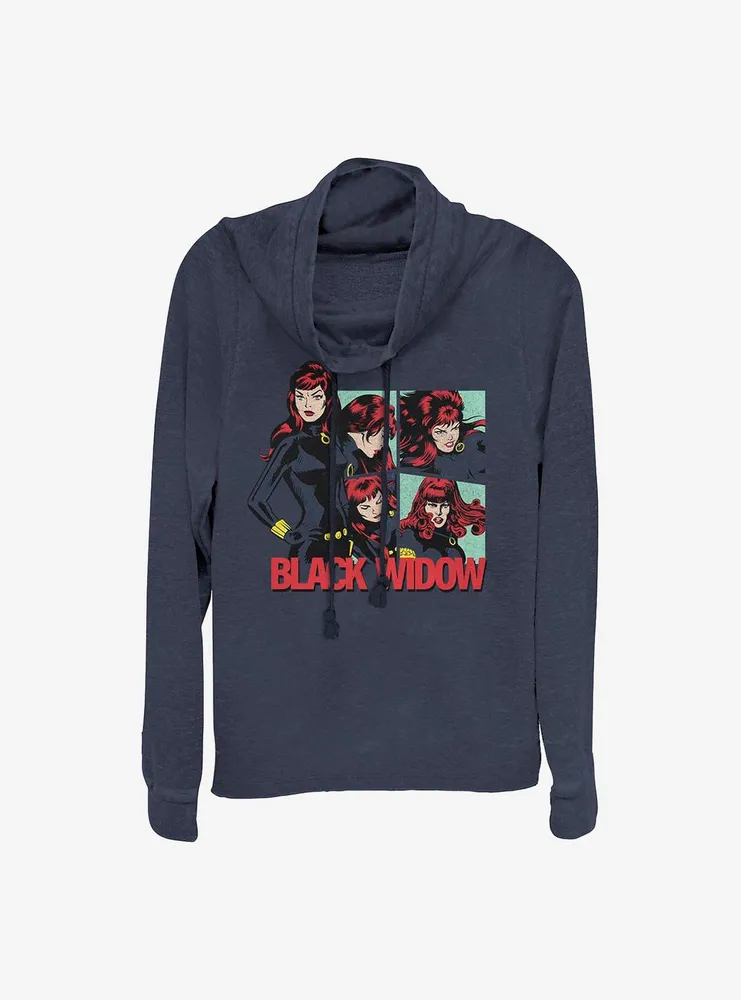 Marvel Black Widow Lockup Cowl Neck Long-Sleeve Womens Top