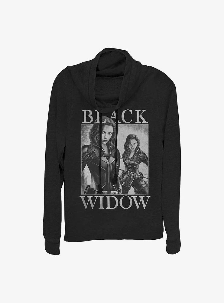 Marvel Black Widow Two Widows MIrror Cowl Neck Long-Sleeve Womens Top