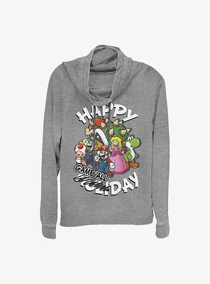 Nintendo Mario Happy Game Day Cowl Neck Long-Sleeve Womens Top