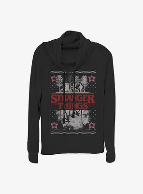 Stranger Things Upside Down Ugly Sweater Cowl Neck Long-Sleeve Womens Top