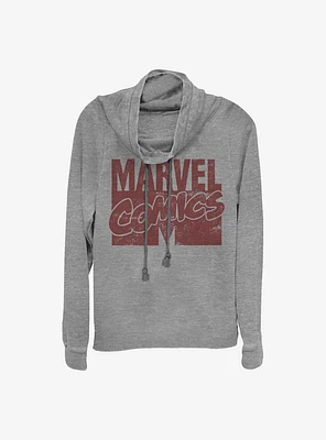 Marvel Logo Distressed Cowl Neck Long-Sleeve Womens Top