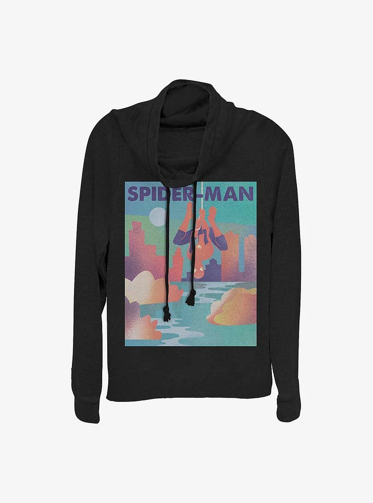 Marvel Spider-Man: Into The Spiderverse CIty Scene Cowl Neck Long-Sleeve Womens Top