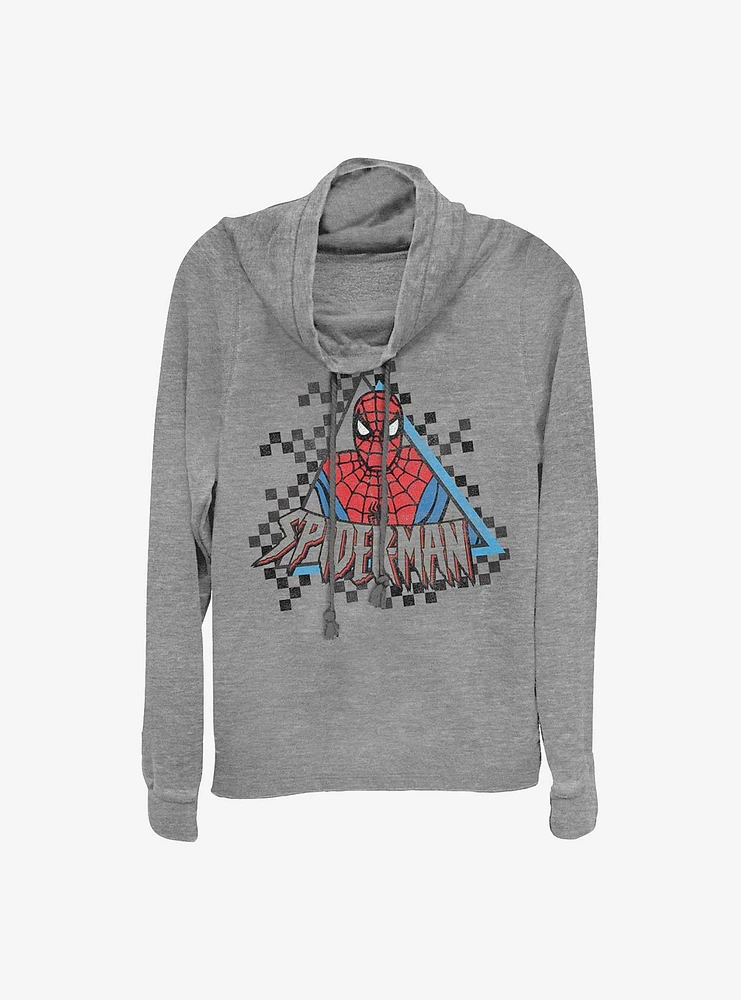 Marvel Spider-Man: Into The Spiderverse Spider Checked Cowl Neck Long-Sleeve Womens Top