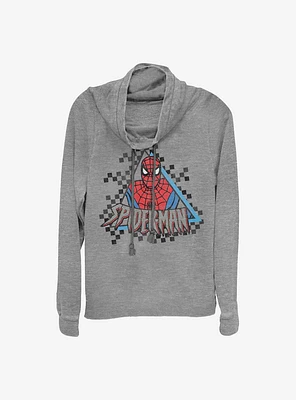 Marvel Spider-Man: Into The Spiderverse Spider Checked Cowl Neck Long-Sleeve Womens Top