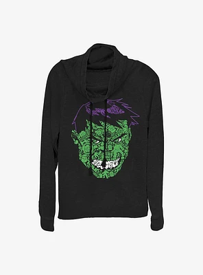 Marvel Hulk Face Icons Cowl Neck Long-Sleeve Womens Top