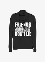 Stranger Things Cast Friends Don't Lie Cowl Neck Long-Sleeve Womens Top