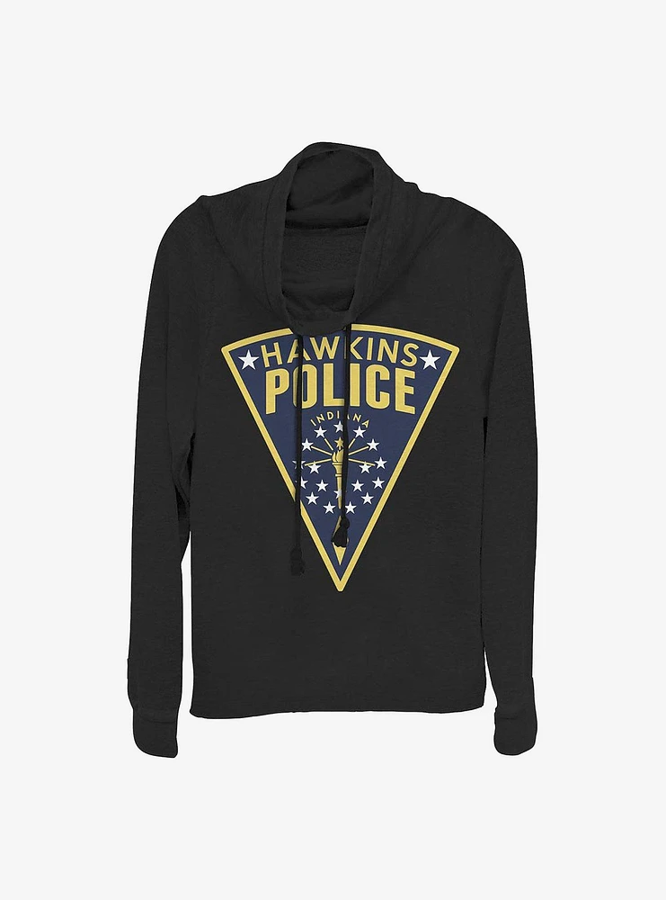 Stranger Things Hawkins Police Seal Cowl Neck Long-Sleeve Womens Top