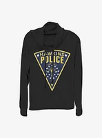 Stranger Things Hawkins Police Seal Cowl Neck Long-Sleeve Womens Top