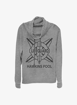 Stranger Things Hawkins Pool Lifeguard Cowl Neck Long-Sleeve Womens Top