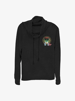 Marvel Spider-Man: Into The Spiderverse Kappa Sticker Faux Pocket Cowl Neck Long-Sleeve Womens Top