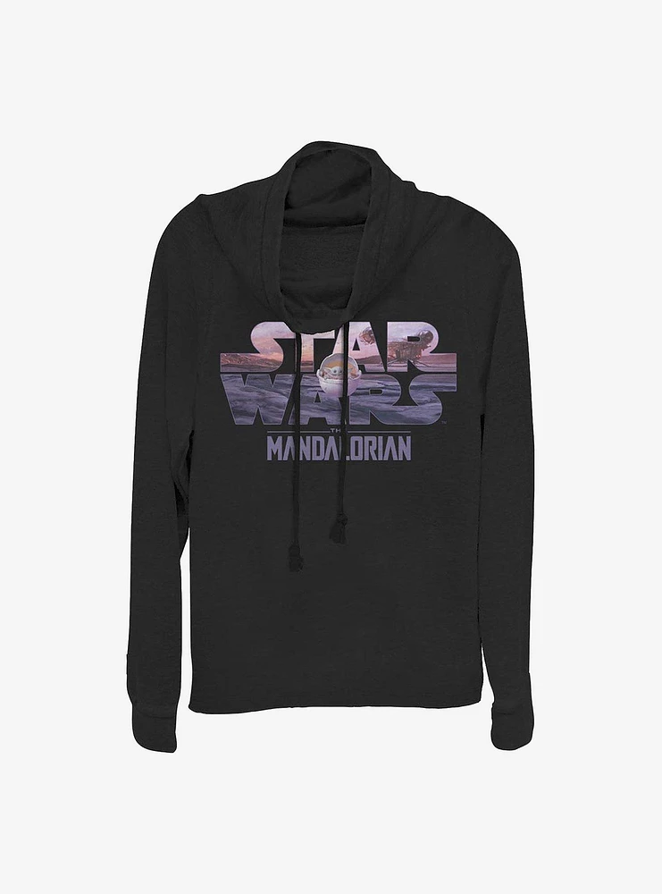 Star Wars The Mandalorian Child Logo Fill Cowl Neck Long-Sleeve Womens Top