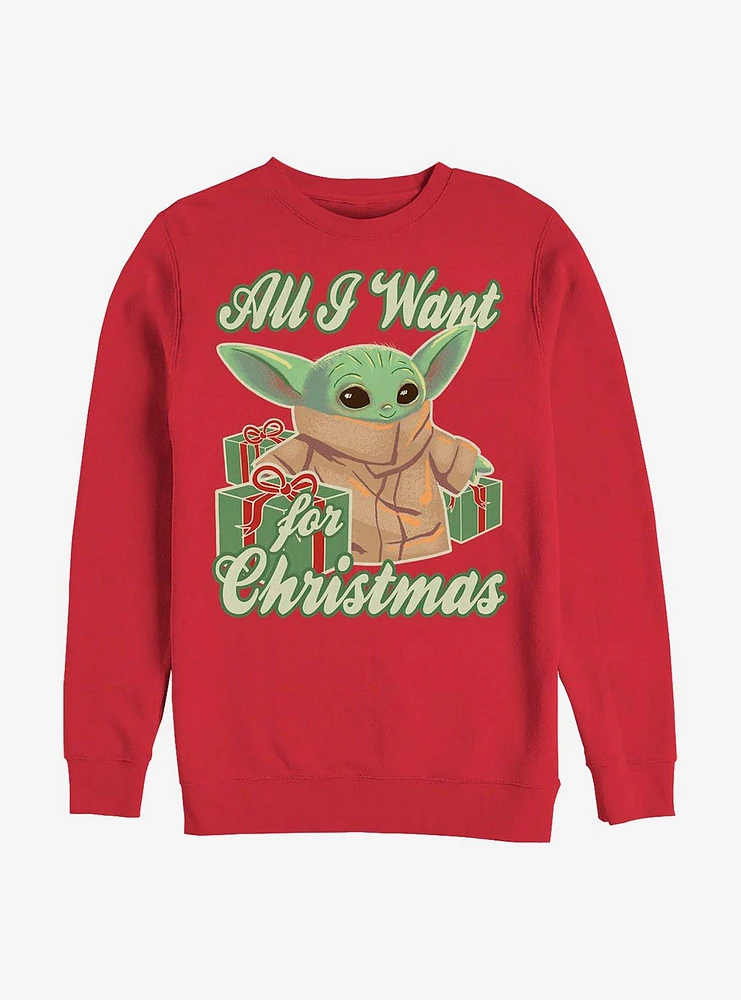 Star Wars The Mandalorian Child All I Want For Christmas Crew Sweatshirt