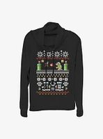 Nintendo Mario 8-Bit Xmas Stack Cowlneck Long-Sleeve Girls Top