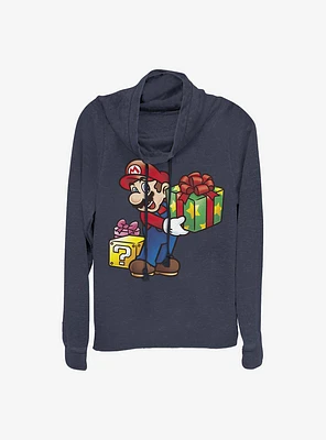 Nintendo Mario Christmas Present Cowlneck Long-Sleeve Girls Top